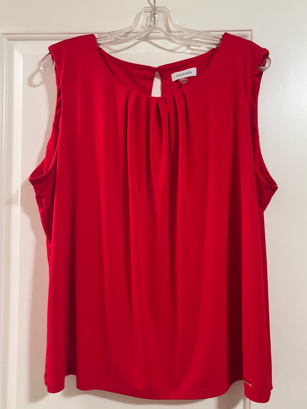Calvin Klein Bright Red Sleeveless Pleated Neck Top